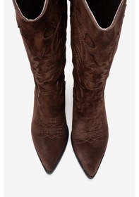 Resim Luvishoes Matıas Kahverengi Süet Hakiki Deri Kadın Nakışlı Western Çizme Kahverengi 
