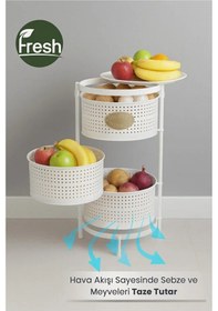 Resim 3 Katlı Tepsili Metal Sebzelik Açılır Metal Patates Soğan Meyvelik Sepeti Rafı Beyaz Beyaz 