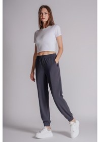 Resim Braccas Kadın Yandan Cepli Beli Ve Paçası Lastikli Relaxed Fit Jogger Pantolon Lacivert Lacivert 
