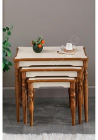 Resim Faymend Inci Krem 3'lü Lüx Ahşap Sehpa Krem 