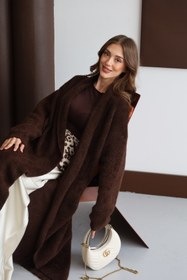 Resim Aec Prive Kadın Angora Yumşak Kalın Uzun Hırka Modası - Siyah / Standart / Kadın / Kız 