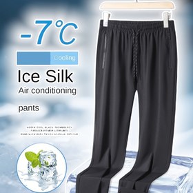 Resim Erkekler için Buz İpeksi Hızlı Kuruyan Spor Pantolon - Elastik Bel ve Fermuar Cep Detayları, 7°C Soğutma Teknolojisi ile Koşu, Yürüyüş, Kamp, Spor Salonu İçin Nefes Alabilir Tasarım, Hafif Düz Kesim, Makinede Yıkanabilir, İlkbahar/Sonbahar/Yaz, Nem Emici Kumaş 