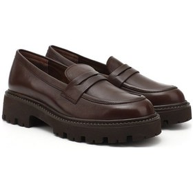 Resim Gönderi R Kahve Antik Kalın Topuklu Hakiki Deri Loafer Ayakkabı Kahve 