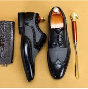 Resim Siyah Brock Erkek Vintage Moda Denim Deri Ayakkabı Siyah 