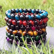 Resim 6 Parça Kaplan Gözü Taş Bileklik Seti - Siyah, Mavi Kırmızı, Şeffaf Ye 