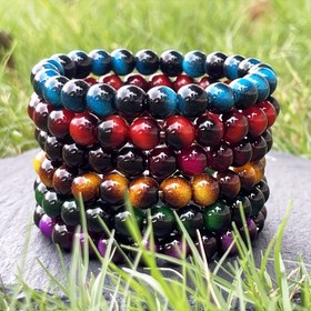 Resim 6 Parça Kaplan Gözü Taş Bileklik Seti - Siyah, Mavi Kırmızı, Şeffaf Ye 