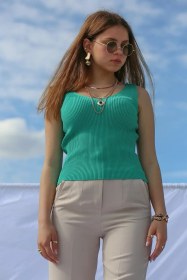Resim Yüksek Bel Bej Renk Pantolon P50109 