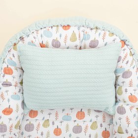 Resim Babynest ve Yastık - Çift Taraflı - Turkuaz Örgü - Yeşil Balkabağı 