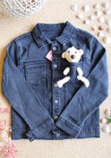 Resim Unisex Çocuk Ayıcıklı Yıpratmalı Siyah Kot Ceket 
