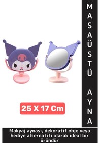 Resim Dekoratif Hediyelik Sevimli Figür Kuromi Tasarımlı Komodin Makyaj Masası Masa Üstü Ayna 25 X 17 Cm 