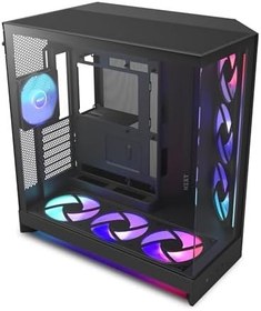 Resim NZXT H9 Flow RGB+ (2025) - Büyük Çift Odacıklı ATX Orta Kule Hava Akımı PC Kasası - 7 RGB Fan (6 x 140mm, 1 x 120mm) ve Kontrol Göbeği - 420mm Radyatör Desteği - Geri Bağlanmaya Hazır - Siyah 