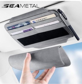 Resim Seametal Araba Güneşlik Saklama Çantası Gözlük Kılıfı İle Lüks Süet Depolama Cep Düzenleyici Kart Tutucu Kahverengi 