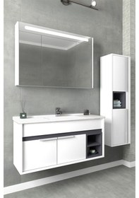 Resim Napoli 100 Cm Beyaz Lavabolu Banyo Dolabı - Beyaz/Antrasit(Boy Dolap Dahil) 