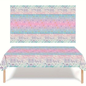 Resim Denizkızı Temalı Doğum Günü Partisi Masa Örtüsü - 137.16x274.32 cm, Kızlar Prenses & Gençler Duş Süslemeleri için Tek Kullanımlık Plastik Kapak, Denizkızı Parti Süslemeleri 