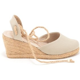 Resim Star Tombis Gerçek Elişi Topuğu Açık Bilekten Bağlamalı Bej Dolgu Topuk Keten Hasır Espadril Handmade Bej 