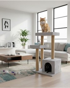 Resim Reyo Pet Kulübeli Çift Teraslı Kedi Tırmalaması Gri 