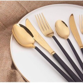 Resim Siyah Gold 36 Parça 6 Kişilik Çatal Kaşık Bıçak Seti Gold 