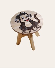 Resim Sevimli Maymunum Ahşap El Yapımı Çocuk Taburesi 