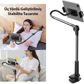 Resim VOOKA Teleskopik Masaüstü Tablet Telefon Tutucu Ayarlanır Katlanır Seviyeli Tutucu Siyah Esnek Açılı 