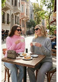 Resim Lela Oversize Fit Balıkçı Yaka Yumuşak Dokulu 2'Li Paket Triko Bayan Kazak 680Kz00469S2 Şeker Pembe-Açık Gri 