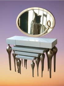 Resim Dresuar-Zigon Tombul Imza Oval Ayna Model Kayın Torna Mdf Tabla P Altın 