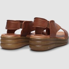 Resim %100 Hakiki Deri Taba Arkadan Lastikli Kadın Çapraz Sandalet-taba Taba 