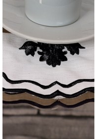 Resim Liva Siyah 6'lı Kahve Yanı Sunum Peçetesi Linen Keten Nakışlı 