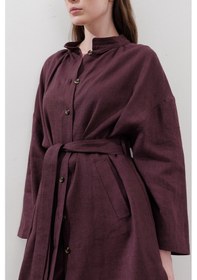 Resim Manuka Keten Kemerli Uzun Tunik Mürdüm Mürdüm 