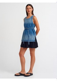 Resim Dilvin İnce Kemerli Denim Bluz Mavi 