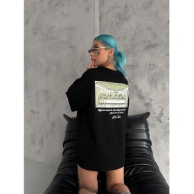 Resim Marsilyan Baskılı Oversize T-Shirt - Siyah - 