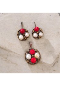 Resim Mercan Ve İncili Gümüş Set Bronz 