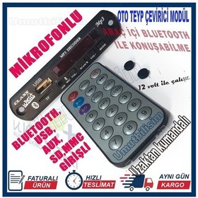 Resim Bluetooth Mikrofonlu Aux Usb Sd Mmc Kumandalı Oto Teyp Çevirici 