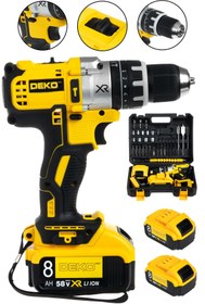 Resim DEKO TURKEY Hybrid Tech 58 V 8 Ah Metal Dişli Sistem Panasonic Akülü Darbeli Şarjlı Matkap Vidalama + 30 Pcs Set 