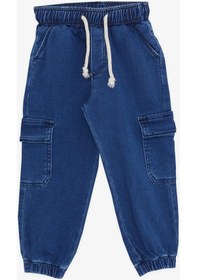 Resim Breeze Girls & Boys Erkek Çocuk Kot Pantolon Beli Paçası Lastikli Kargo Cepli 1-4 Yaş, Mavi-mavi Mavi 