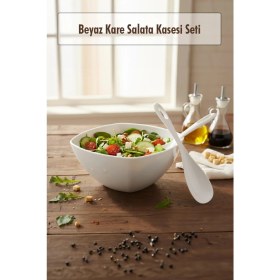 Resim FRY 3,5 Lt Beyaz Akrilik Kare Salata ve Servis Kasesi Seti – 3 Parça 