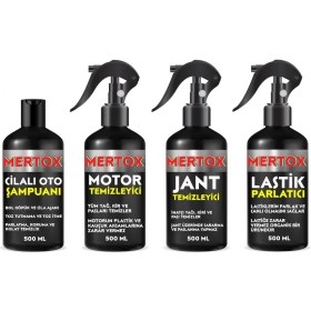 Resim Mertox Otomobil Araç Araba Oto Temizlik Seti Ürünleri Motor Jant Temizleyici Oto Şampuanı ve Lastik Parlatıcı 4X500ML 