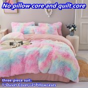 Resim 3 parça Gökkuşağı Peluş Yatak Takımı, %100 Polyester Bağlama Boyama Deseni, Nefes Alabilen Örme Kumaş, Fermuarlı Kapatma, Makinede Yıkanabilir, 1 Yorgan Kılıfı ve 2 Yastık Kılıfı (İçlik Yok) ile Kış Sıcaklığı, Uzun Peluş, Yatak Odası Temel 