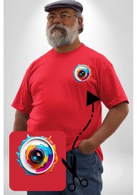 Resim Angemiel Fotoğraf Makinesi Camera Lens Kırmızı Büyük Beden Kadın Basic Minimal Baskılı Tişört Kırmızı 