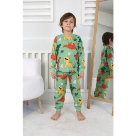Resim Zuzunga Dinozor Desenli Erkek Çocuk Pijama Takımı Yeşil 