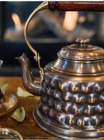 Resim Bakır Demlik Kabartmalı Maraş Model Okstili Renk Oksitli 