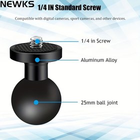 Resim NEWKS, Insta360 One X3, X, X, R, RS için uygun, DJI OSMO aksiyon kamerası top tutucu adaptörü, 1/4"-20 dişli vidalarla birlikte, RAM top başlı braket B boyutu çift soket kol ile uyumlu 