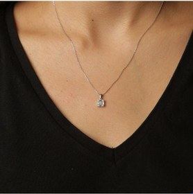 Resim Beyaz Altın Baget Taşlı Zincir Kolye 