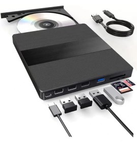 Resim 7in1 Harici USB 3.0 ve Type-C Dvd-Rom Dvd-Rw Optik Sürücü, USB ve Type C Kablolu, Pc, Tablet, DVD Player, Desenli Tasarım Ultra Slim CD Rom Okuyucu CV540 