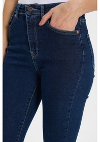Resim Tudors Kadın Regular Fit Klasik Kesim Pamuklu Likralı İspanyol Paça Lacivert Jean Kot Pantolon-50788 