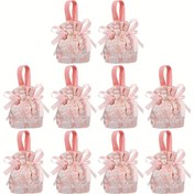 Resim 10 adet Zarif Pembe Kumaş Düğün Hediyelik Çantaları Altın Detaylar ve Kurdele Bağları ile - Minimalist, Yüksek Kaliteli Parti Hediye Çantaları Şekerler, Çikolatalar ve Küçük Hediyeler için | Zarif Tasarım | Dayanıklı Kumaş Çantalar, Düğün Hediye Çantaları 