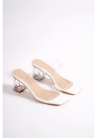 Resim Monica Çift Bant Beyaz Şeffaf Kadın Topuklu Terlik Çok Renkli 