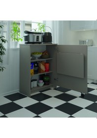 Resim Asra Trend Mutfak Fonksiyonel Kiler Dolabı +katlanır Masa Kül Gri 