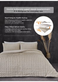 Resim Evlen Home Collection Kadife Stacy Yatak Örtüsü Seti Çift Kişilik Elyaf Dolgulu Yumuşak 3 Parça Bej 