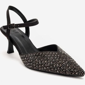 Resim Luvishoes Vilka Siyah Saten Taşlı Sivri Burun İnce Topuklu Abiye Ayakkabı 