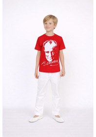 Resim Erkek Çocuk Atatürk T-shirt Pantolon Gösteri Kıyafeti Beyaz - Kırmızı 